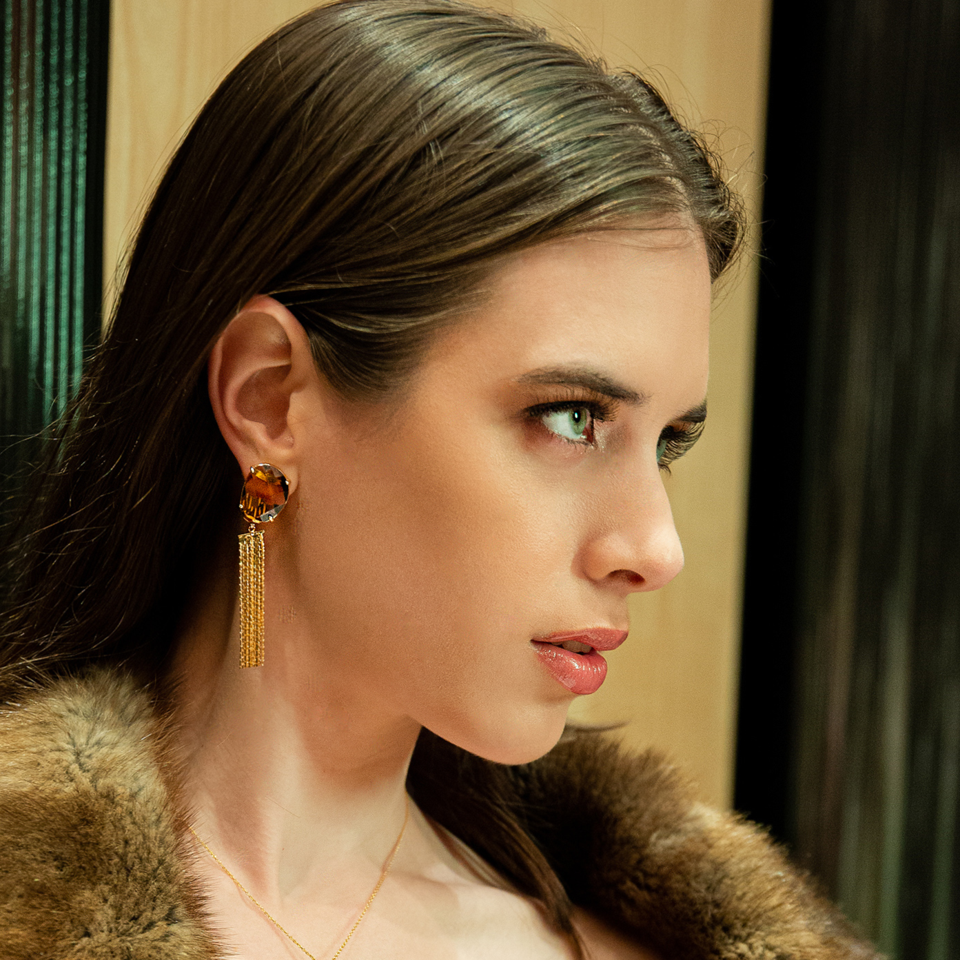 Smoky Topaz Statement Earrings With Metal Tassel