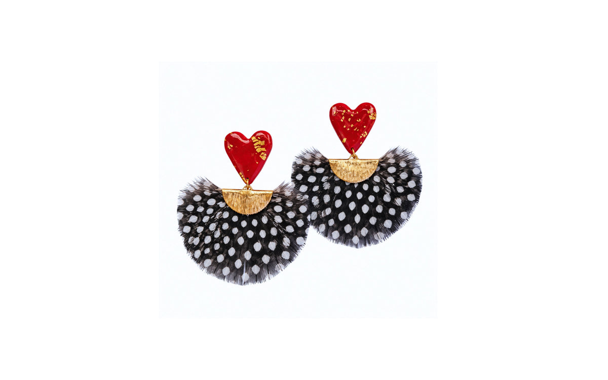 Red Heart Polka Dot Statement Earrings