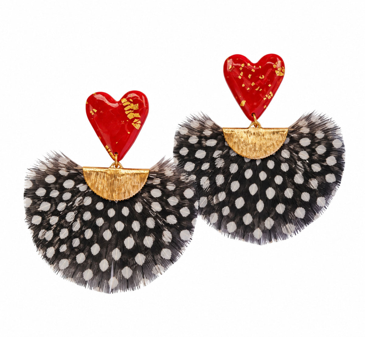 Red Heart Polka Dot Statement Earrings