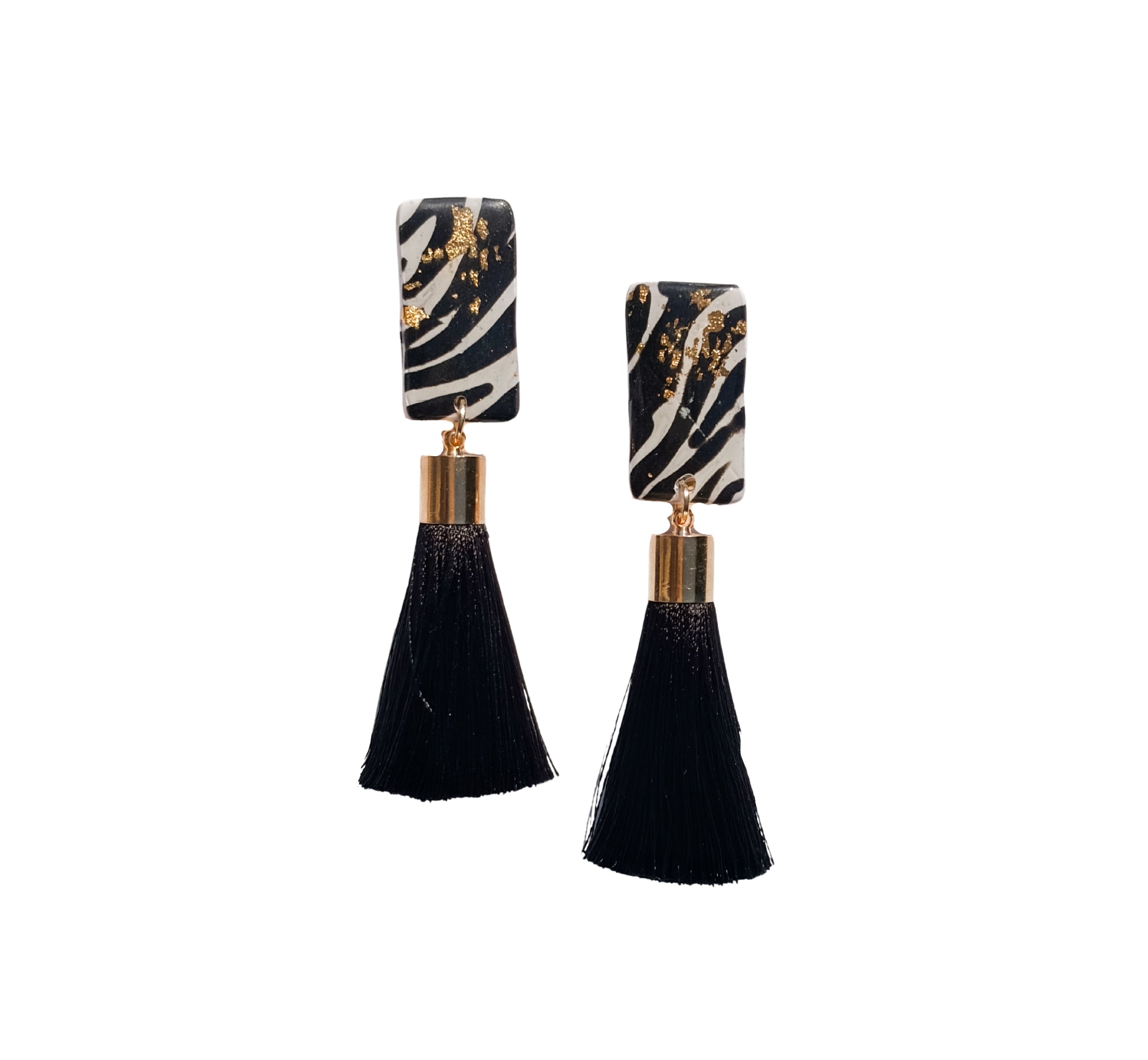 Zebra Gold Silk Tassel Earrings