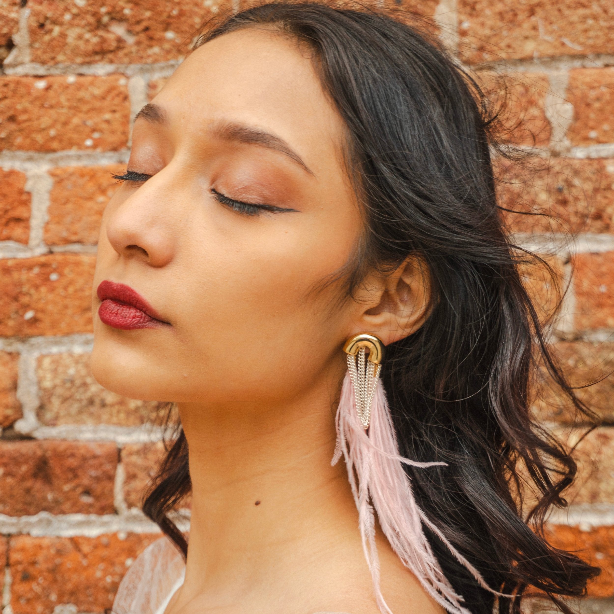 Feather Chain Mismatch Earrings