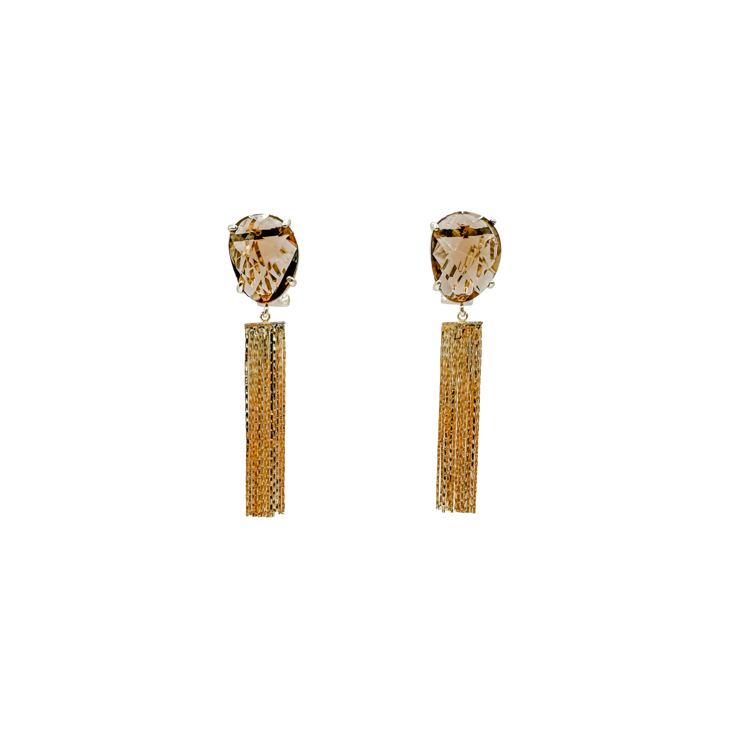 Smoky Topaz Statement Earrings With Metal Tassel
