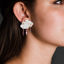 Load image into Gallery viewer, Hand crafted cloud and lightning statement earrings.
