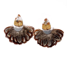 Load image into Gallery viewer, Venus Earrings in Neutral with Pheasant Fan
