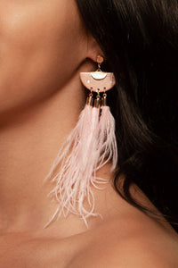Blush hand crafted earrings with ostrich feathers
