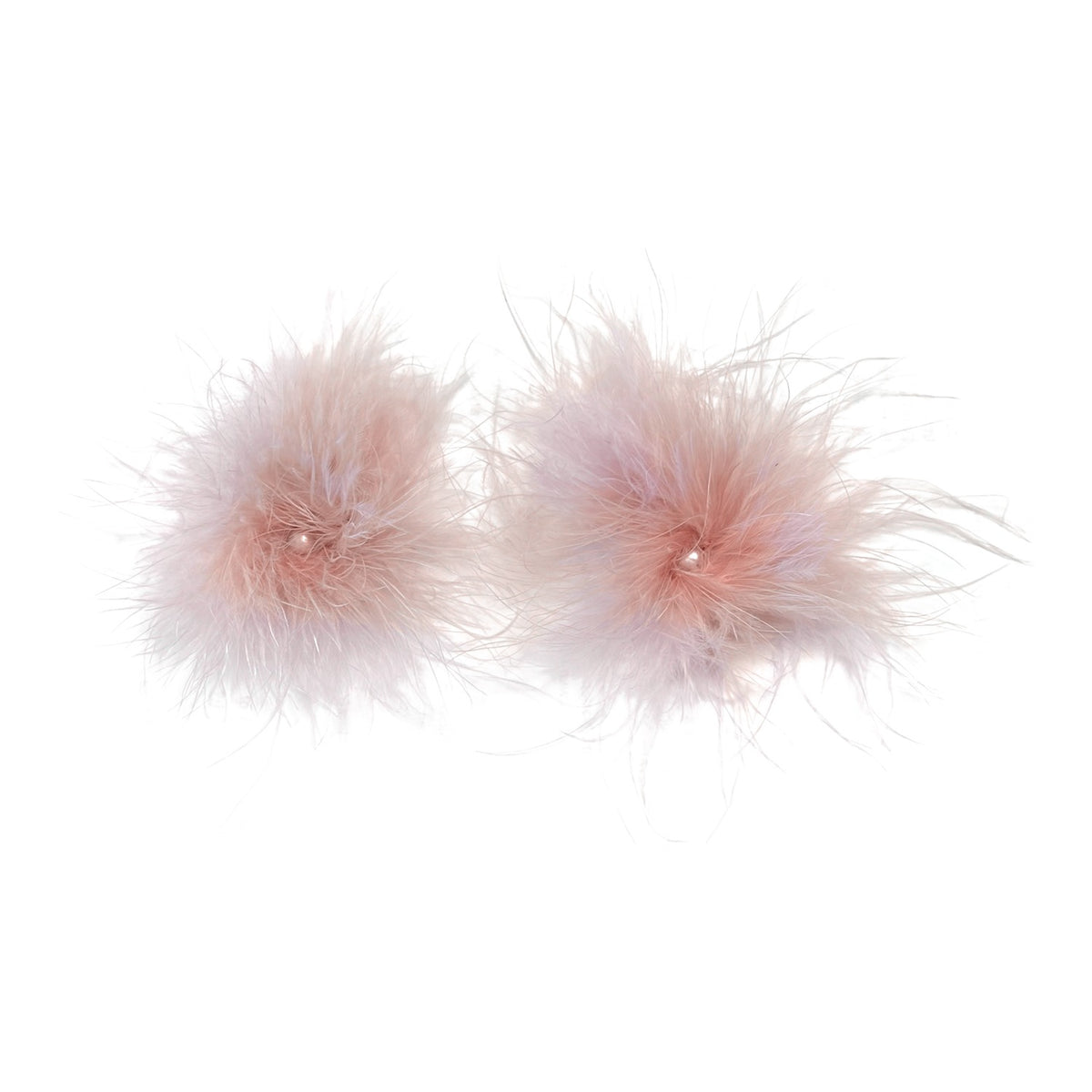Pink Marabou Feather Pom Pom Stud Earrings with Pearl