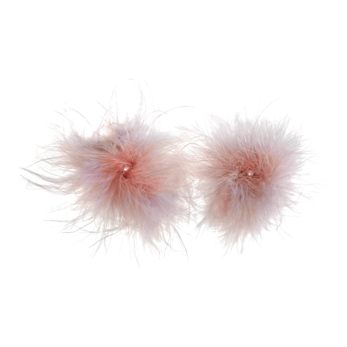 Pink Marabou Feather Pom Pom Stud Earrings with Pearl