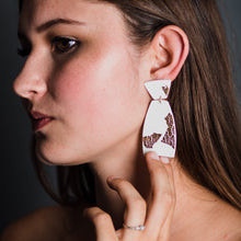 Load image into Gallery viewer, minimal white and gold hand made statement earrings
