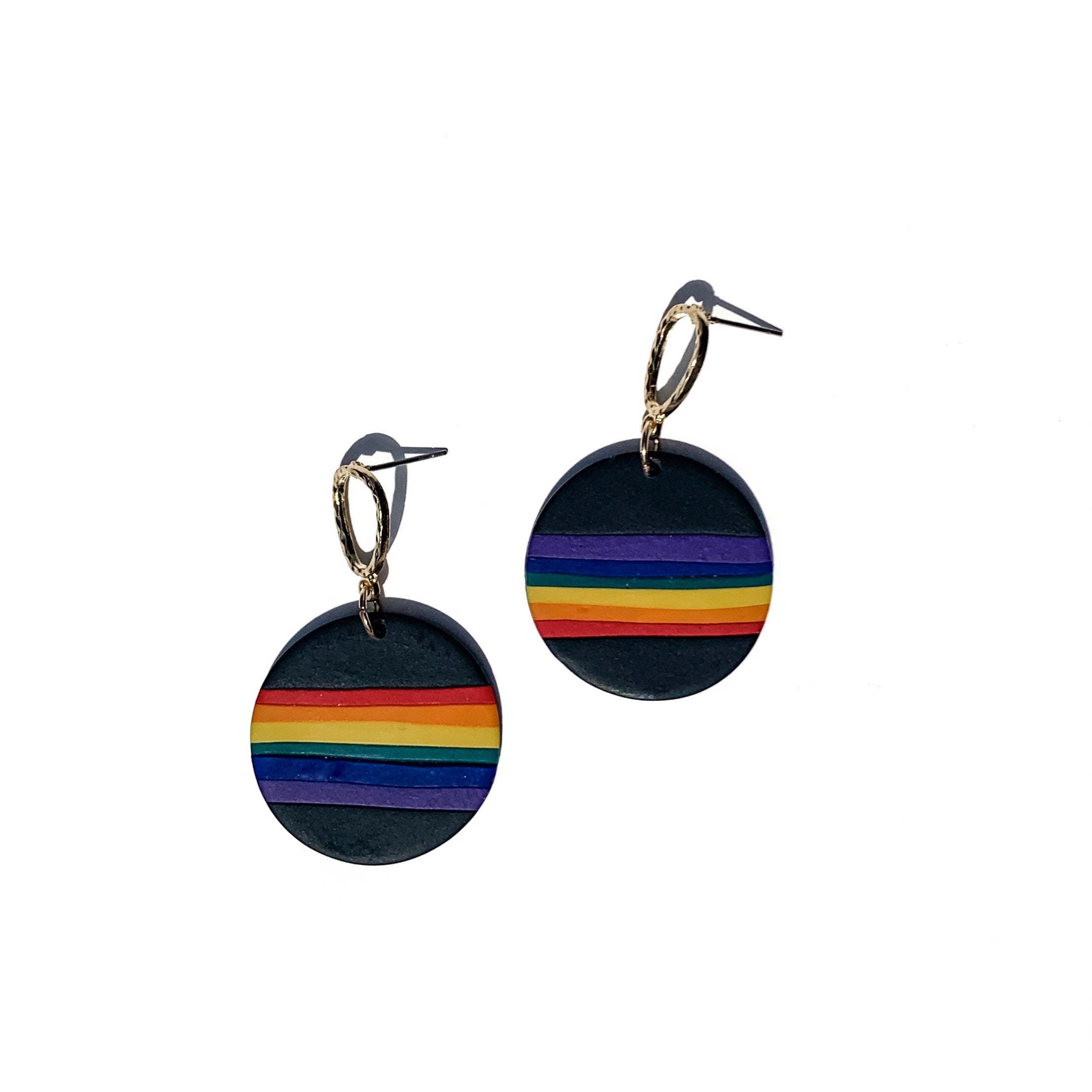 Rainbow pride black hand made clay earrings