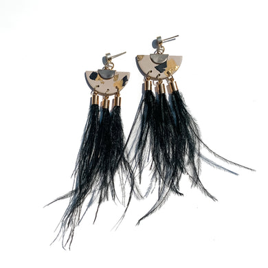 animal print leopard hand made statement earrings with ostrich feathers