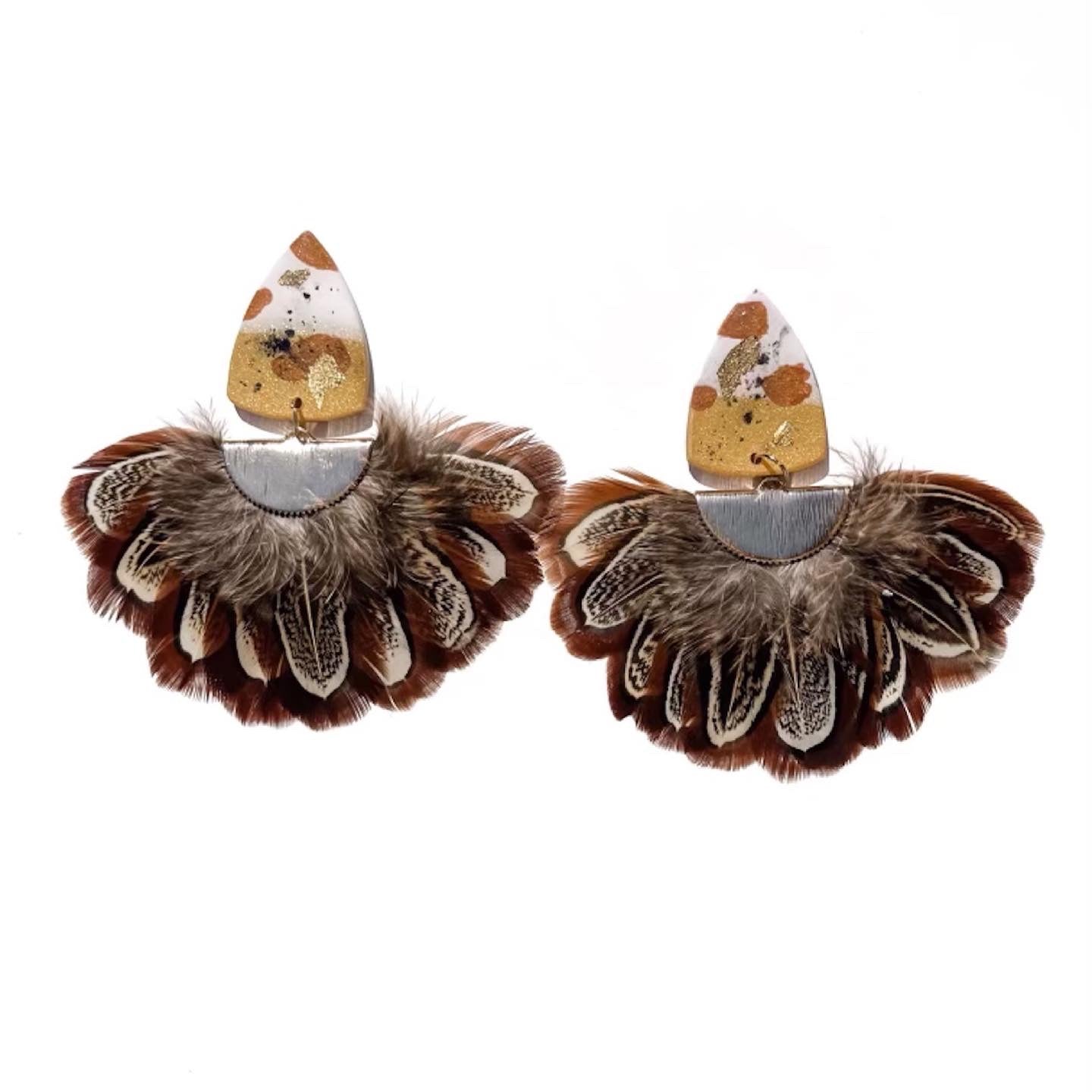 Venus Earrings in Neutral with Pheasant Fan