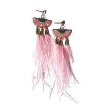 Load image into Gallery viewer, Blush hand crafted earrings with ostrich feathers
