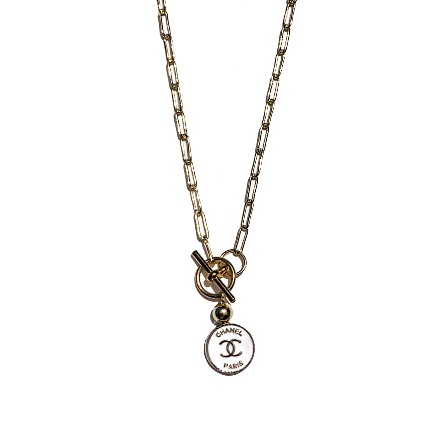 Vintage White & Gold Chanel Button Necklace