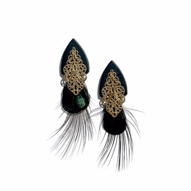 Smoky Topaz Statement Earrings With Metal Tassel, Babaloo Jewelry