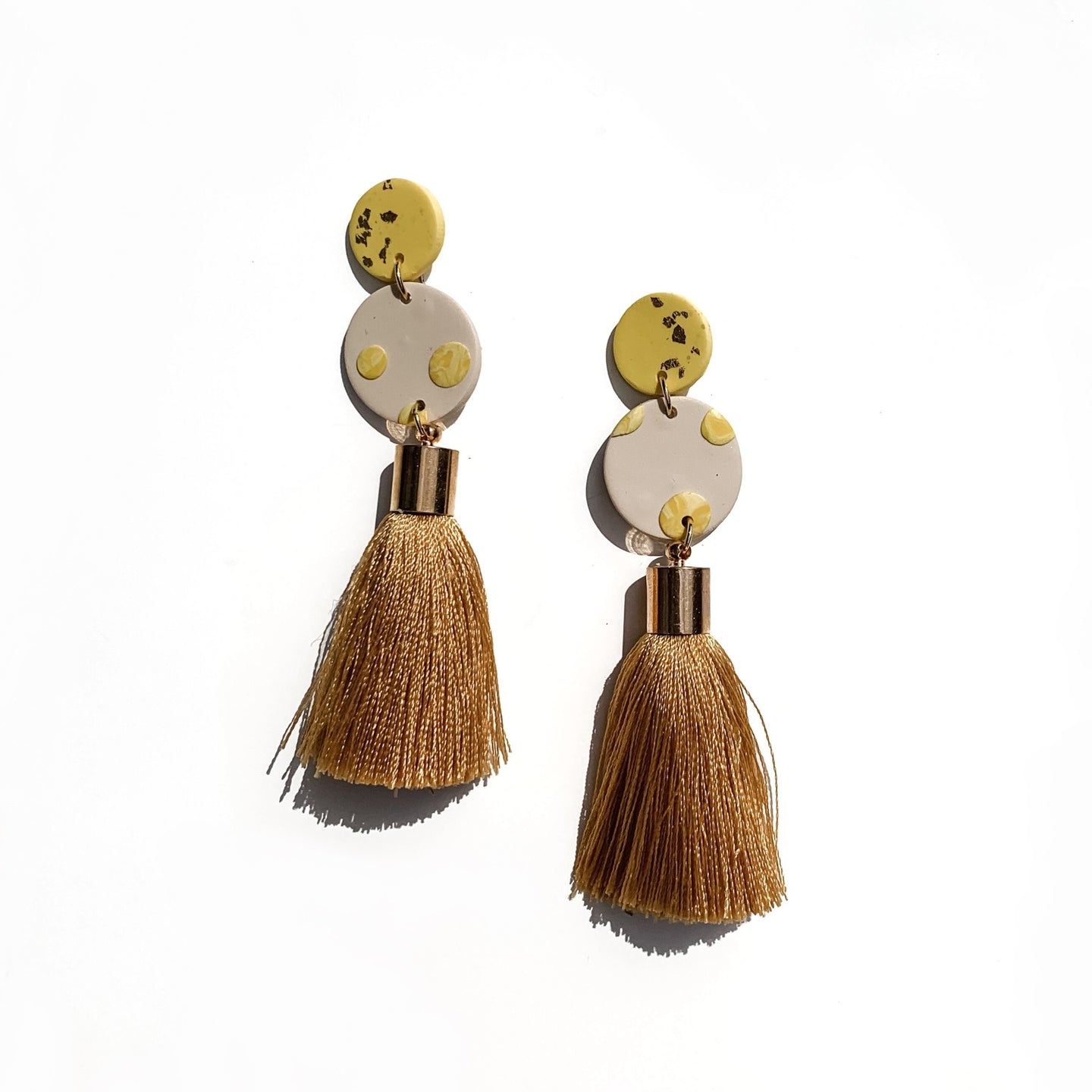 hand crafted yellow gold silk tassel dangles 