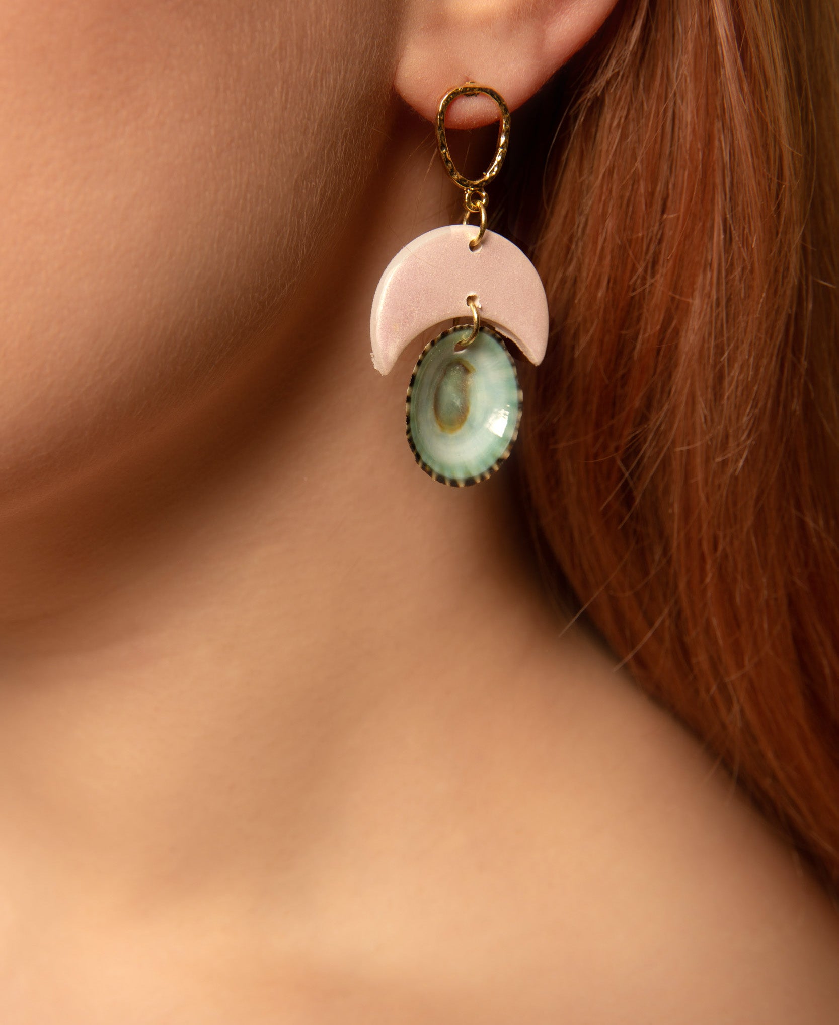 hand made clay shell earrings blue 